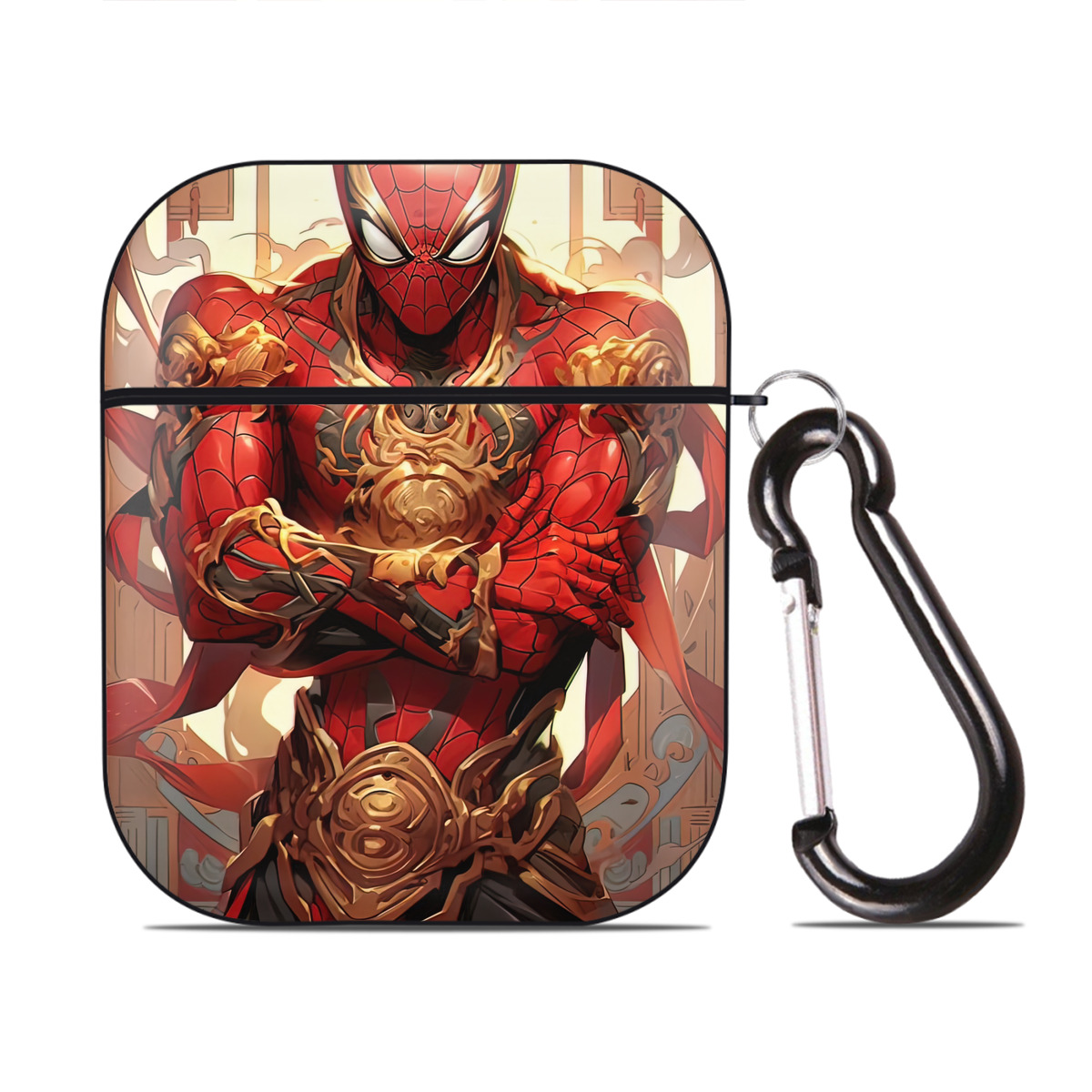 （画像用） Spider Man スパイダーマン AirPods 第2世代保護ケース ハードシェル ブラック 耐衝撃・防指紋・カラビナ付き