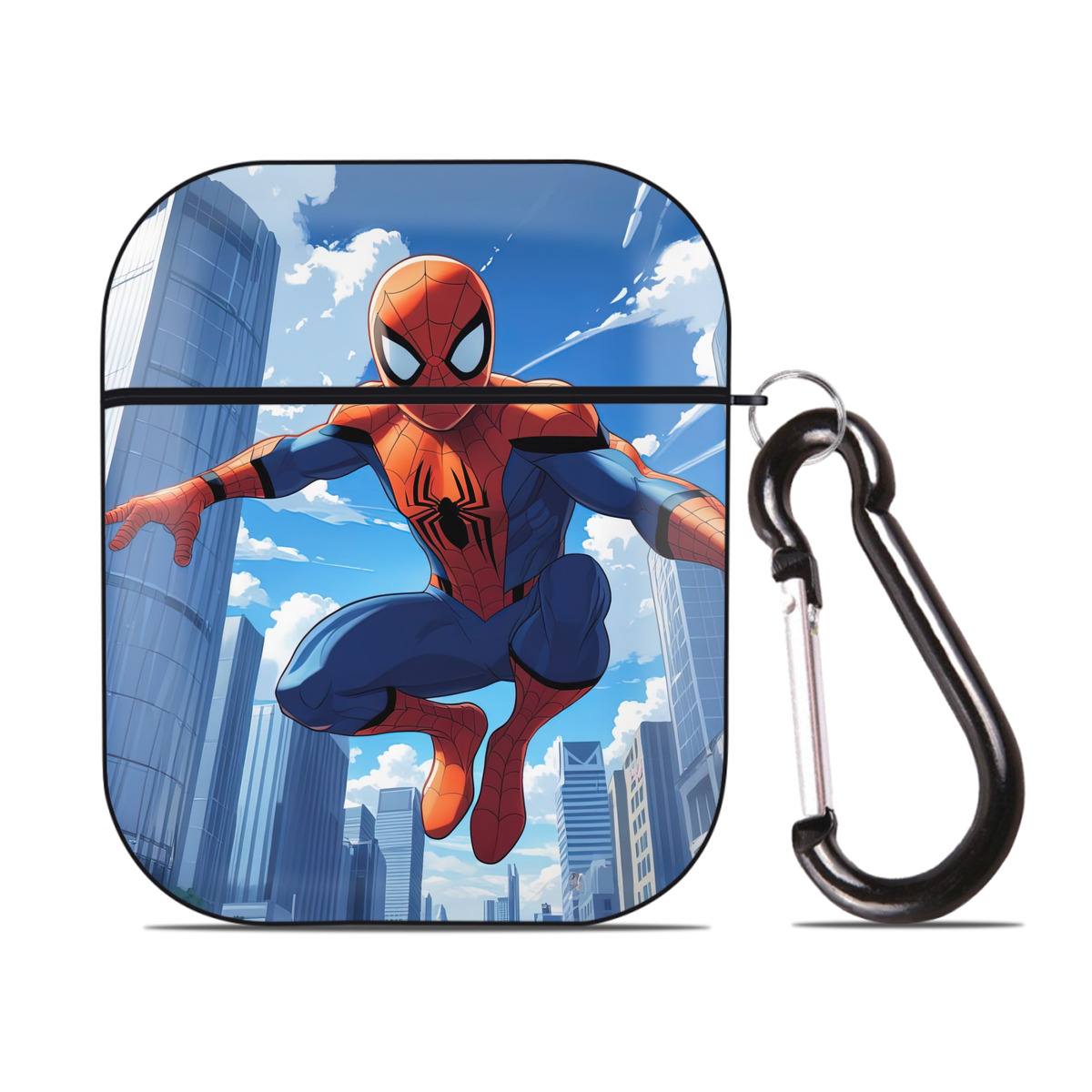 （画像用） Spider Man スパイダーマン AirPods 第2世代保護ケース ハードシェル ブラック 耐衝撃・防指紋・カラビナ付き