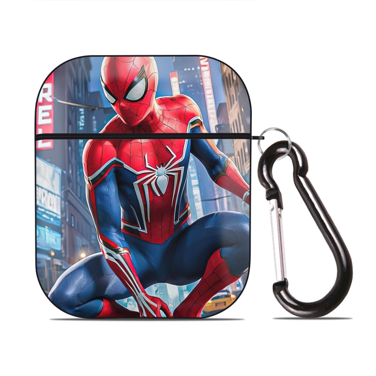 （画像用） Spider Man スパイダーマン AirPods 第2世代保護ケース ハードシェル ブラック 耐衝撃・防指紋・カラビナ付き
