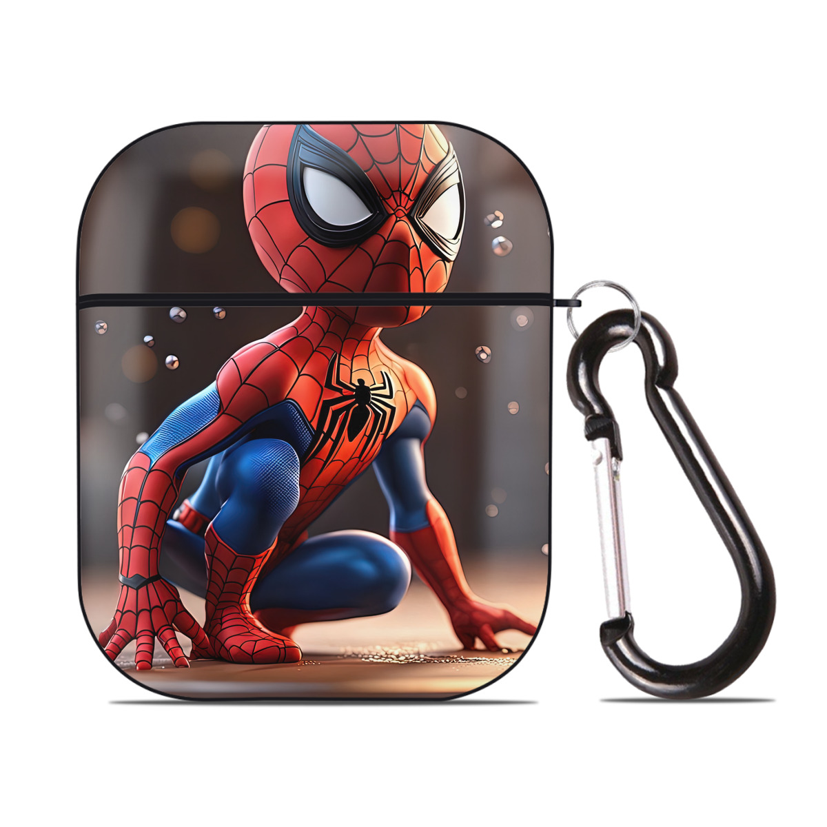 （画像用） Spider Man スパイダーマン AirPods 第2世代保護ケース ハードシェル ブラック 耐衝撃・防指紋・カラビナ付き