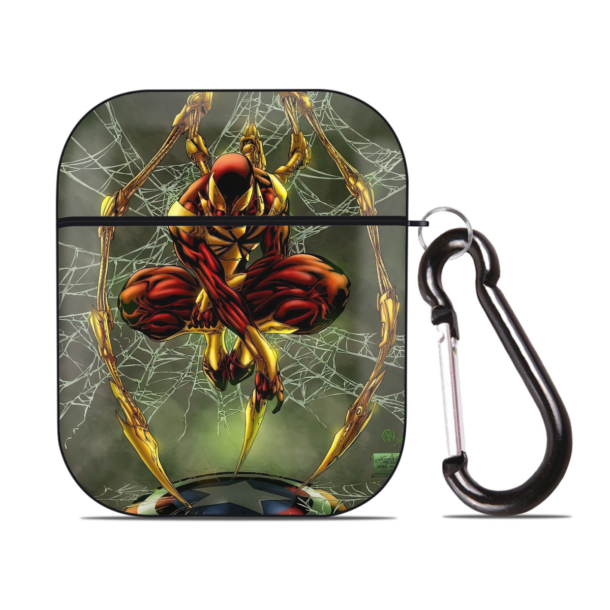 （画像用） Spider Man スパイダーマン AirPods 第2世代保護ケース ハードシェル ブラック 耐衝撃・防指紋・カラビナ付き