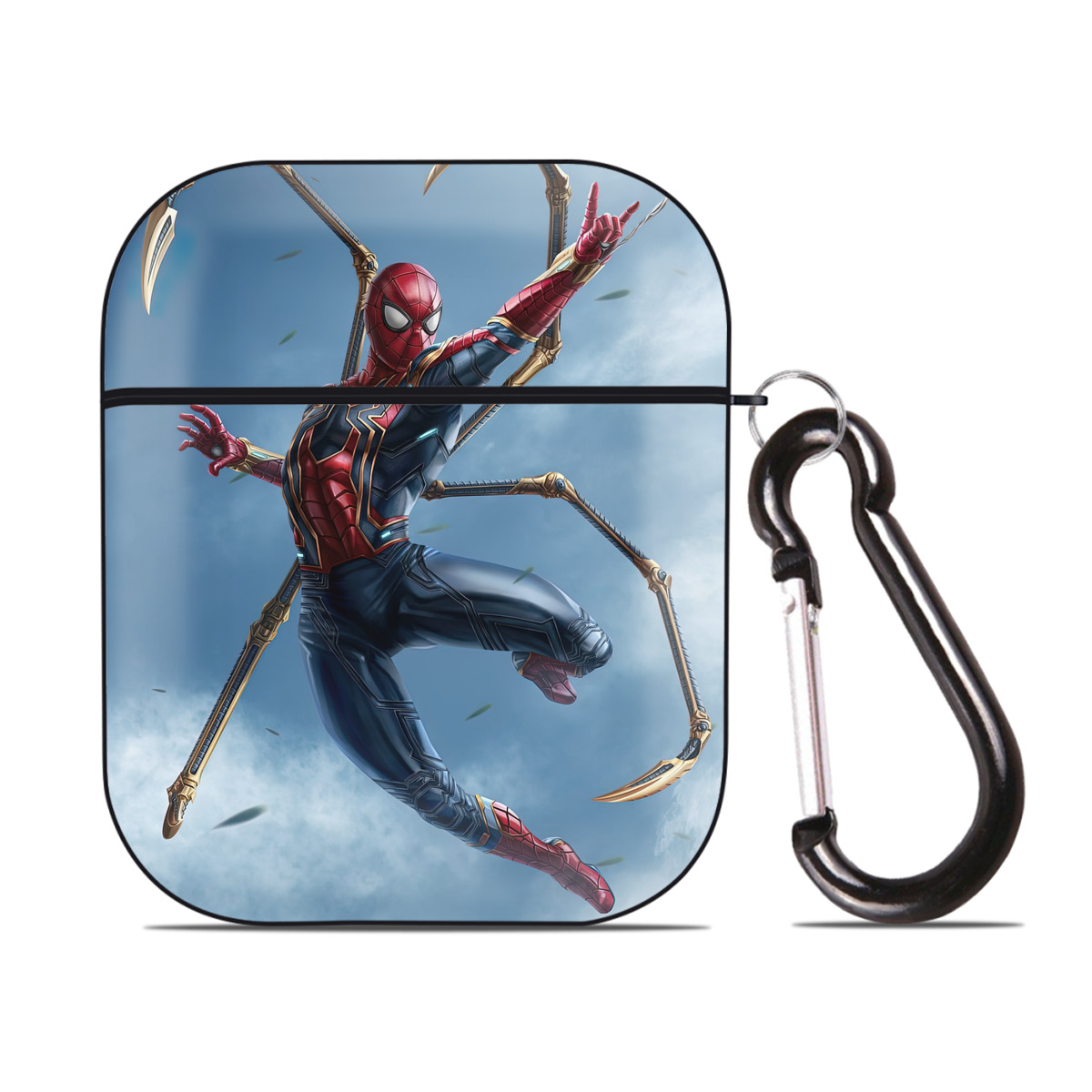 （画像用） Spider Man スパイダーマン AirPods 第2世代保護ケース ハードシェル ブラック 耐衝撃・防指紋・カラビナ付き
