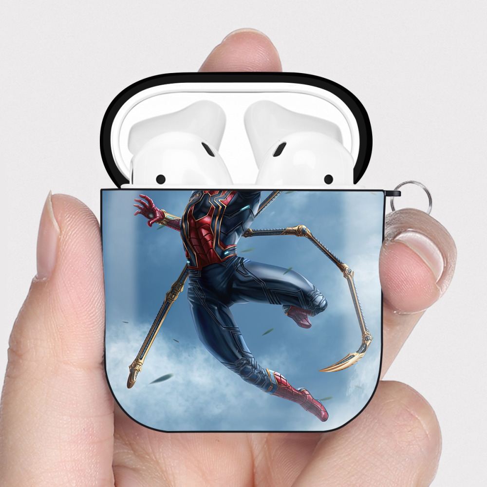 Spider Man スパイダーマン AirPods 第2世代保護ケース ハードシェル ブラック 耐衝撃・防指紋・カラビナ付き