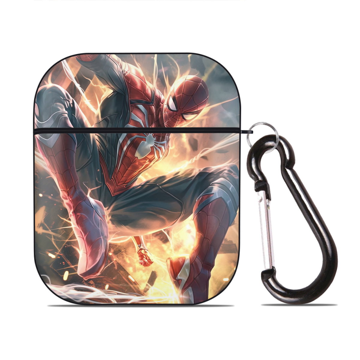 （画像用） Spider Man スパイダーマン AirPods 第2世代保護ケース ハードシェル ブラック 耐衝撃・防指紋・カラビナ付き