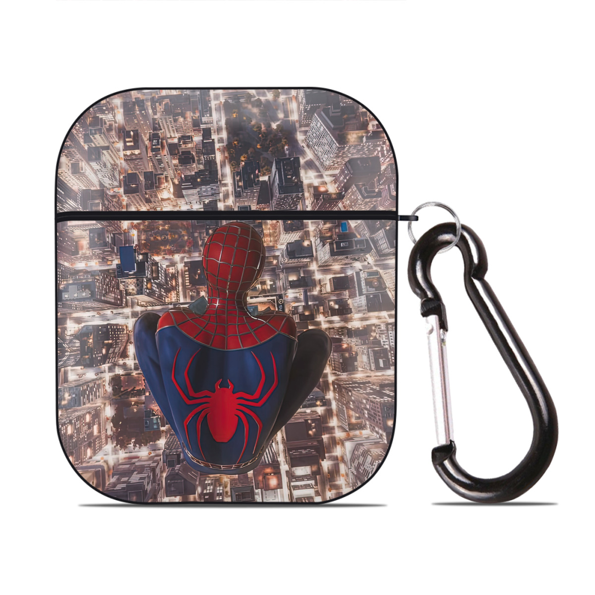（画像用） Spider Man スパイダーマン AirPods 第2世代保護ケース ハードシェル ブラック 耐衝撃・防指紋・カラビナ付き