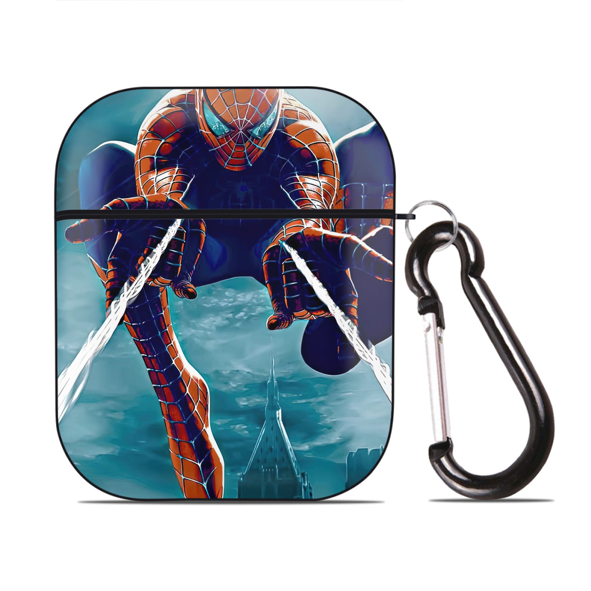 （画像用） Spider Man スパイダーマン AirPods 第2世代保護ケース ハードシェル ブラック 耐衝撃・防指紋・カラビナ付き
