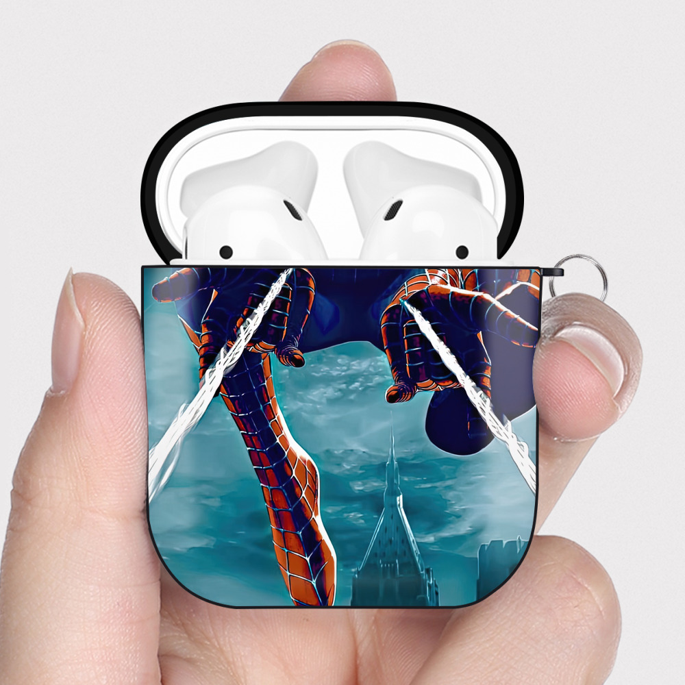 （画像用） Spider Man スパイダーマン AirPods 第2世代保護ケース ハードシェル ブラック 耐衝撃・防指紋・カラビナ付き
