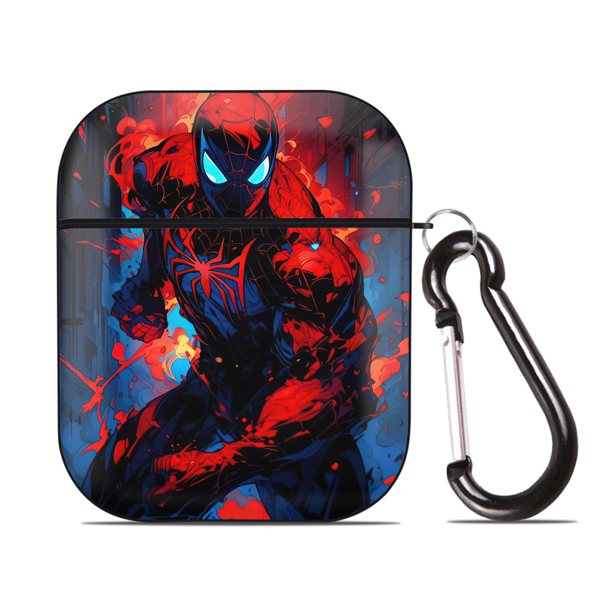 （画像用） Spider Man スパイダーマン AirPods 第2世代保護ケース ハードシェル ブラック 耐衝撃・防指紋・カラビナ付き