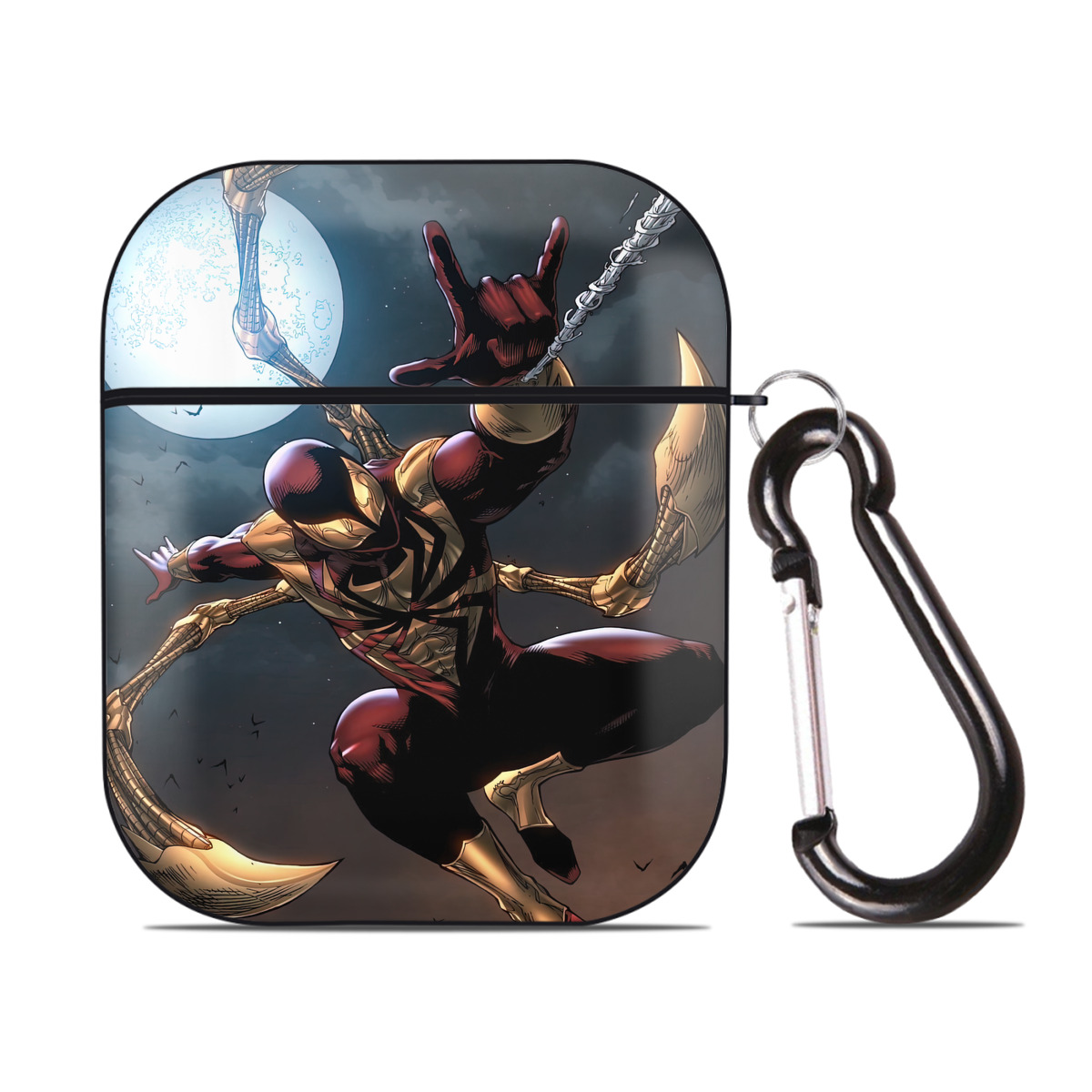 （画像用） Spider Man スパイダーマン AirPods 第2世代保護ケース ハードシェル ブラック 耐衝撃・防指紋・カラビナ付き