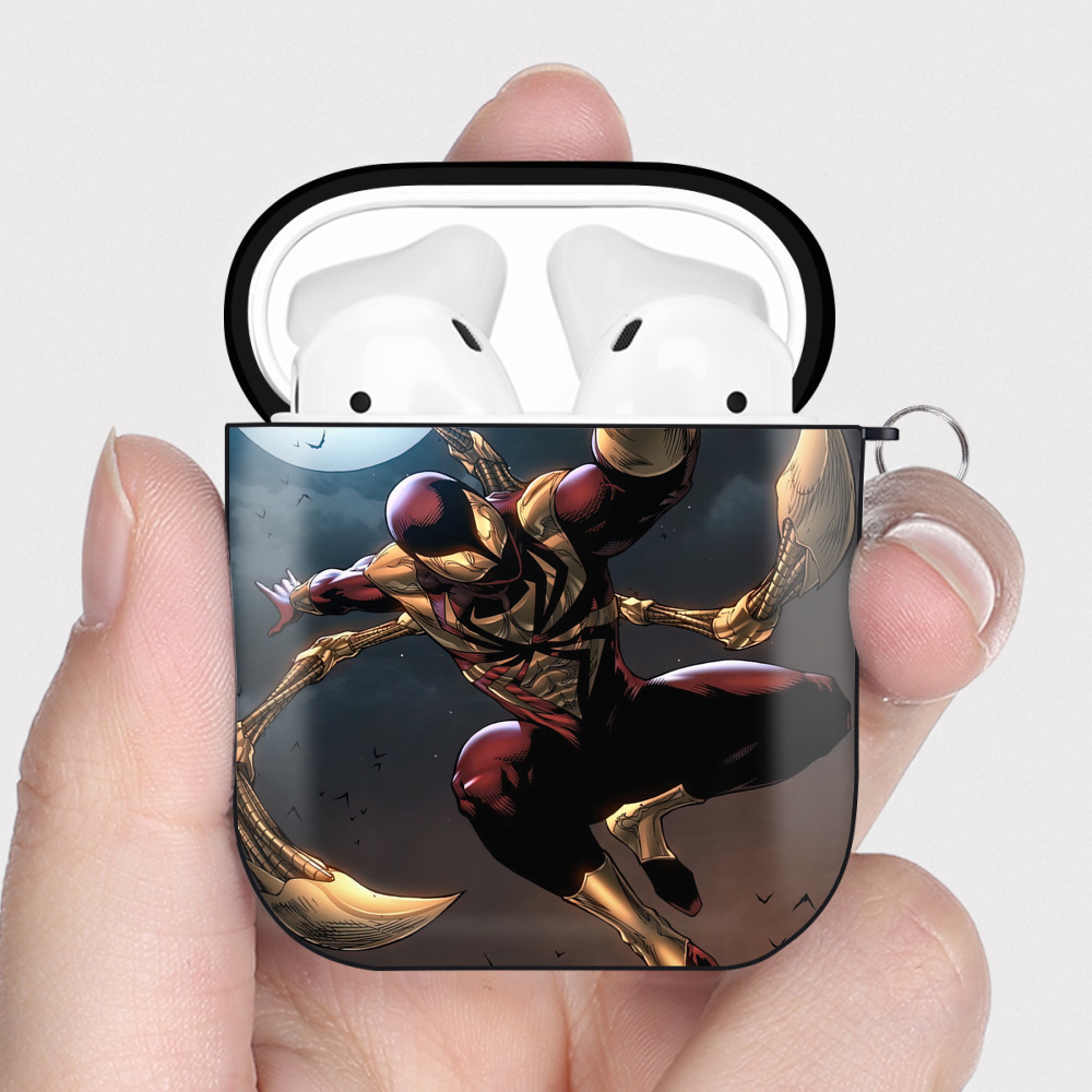 （画像用） Spider Man スパイダーマン AirPods 第2世代保護ケース ハードシェル ブラック 耐衝撃・防指紋・カラビナ付き