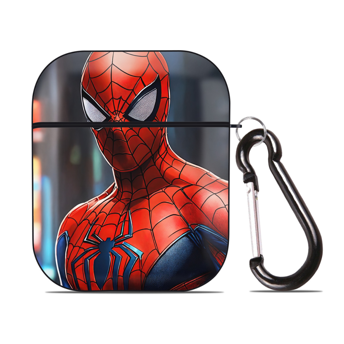 （画像用） Spider Man スパイダーマン AirPods 第2世代保護ケース ハードシェル ブラック 耐衝撃・防指紋・カラビナ付き