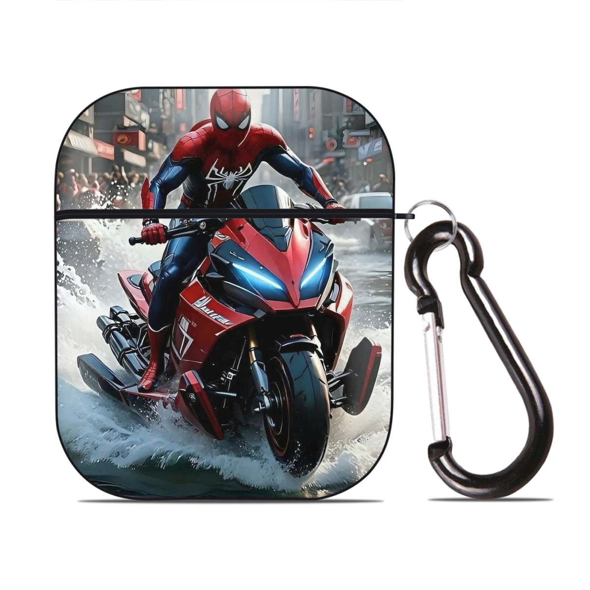 （画像用） Spider Man スパイダーマン AirPods 第2世代保護ケース ハードシェル ブラック 耐衝撃・防指紋・カラビナ付き