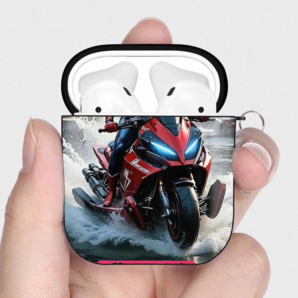 （画像用） Spider Man スパイダーマン AirPods 第2世代保護ケース ハードシェル ブラック 耐衝撃・防指紋・カラビナ付き