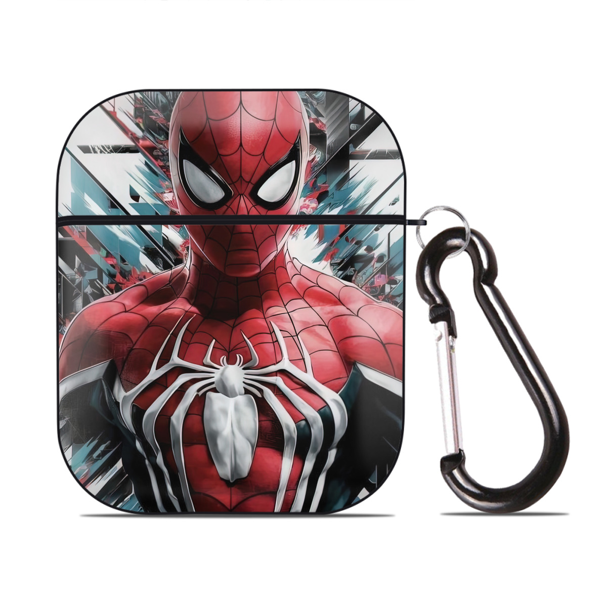 （画像用） Spider Man スパイダーマン AirPods 第2世代保護ケース ハードシェル ブラック 耐衝撃・防指紋・カラビナ付き