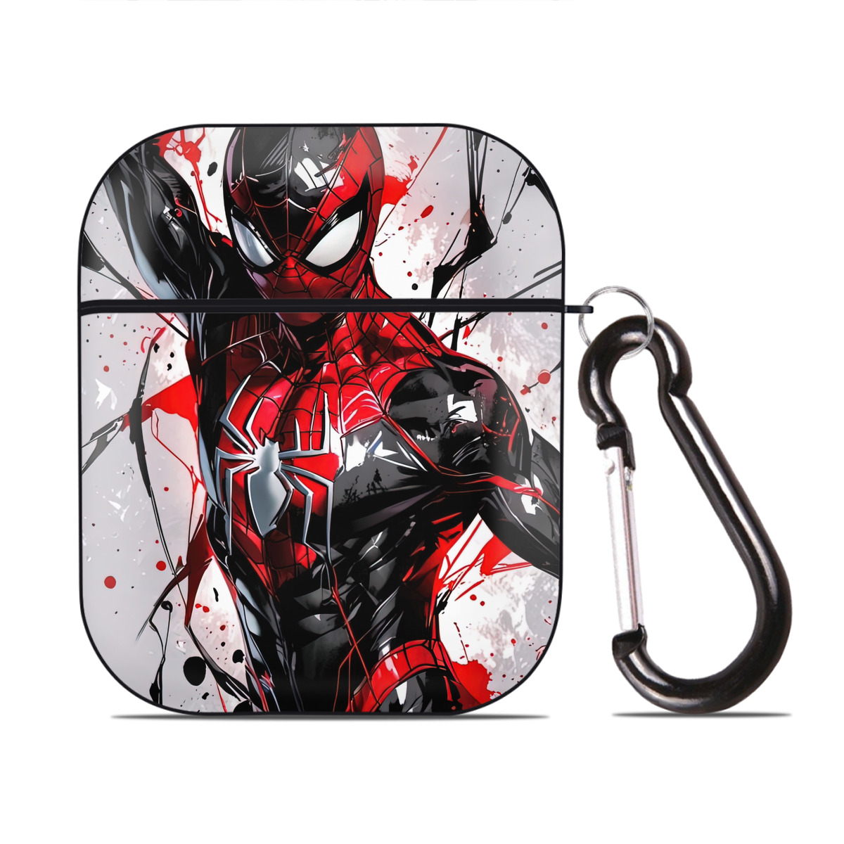 （画像用） Spider Man スパイダーマン AirPods 第2世代保護ケース ハードシェル ブラック 耐衝撃・防指紋・カラビナ付き