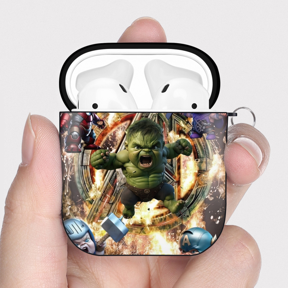 （画像用） Spider Man スパイダーマン AirPods 第2世代保護ケース ハードシェル ブラック 耐衝撃・防指紋・カラビナ付き