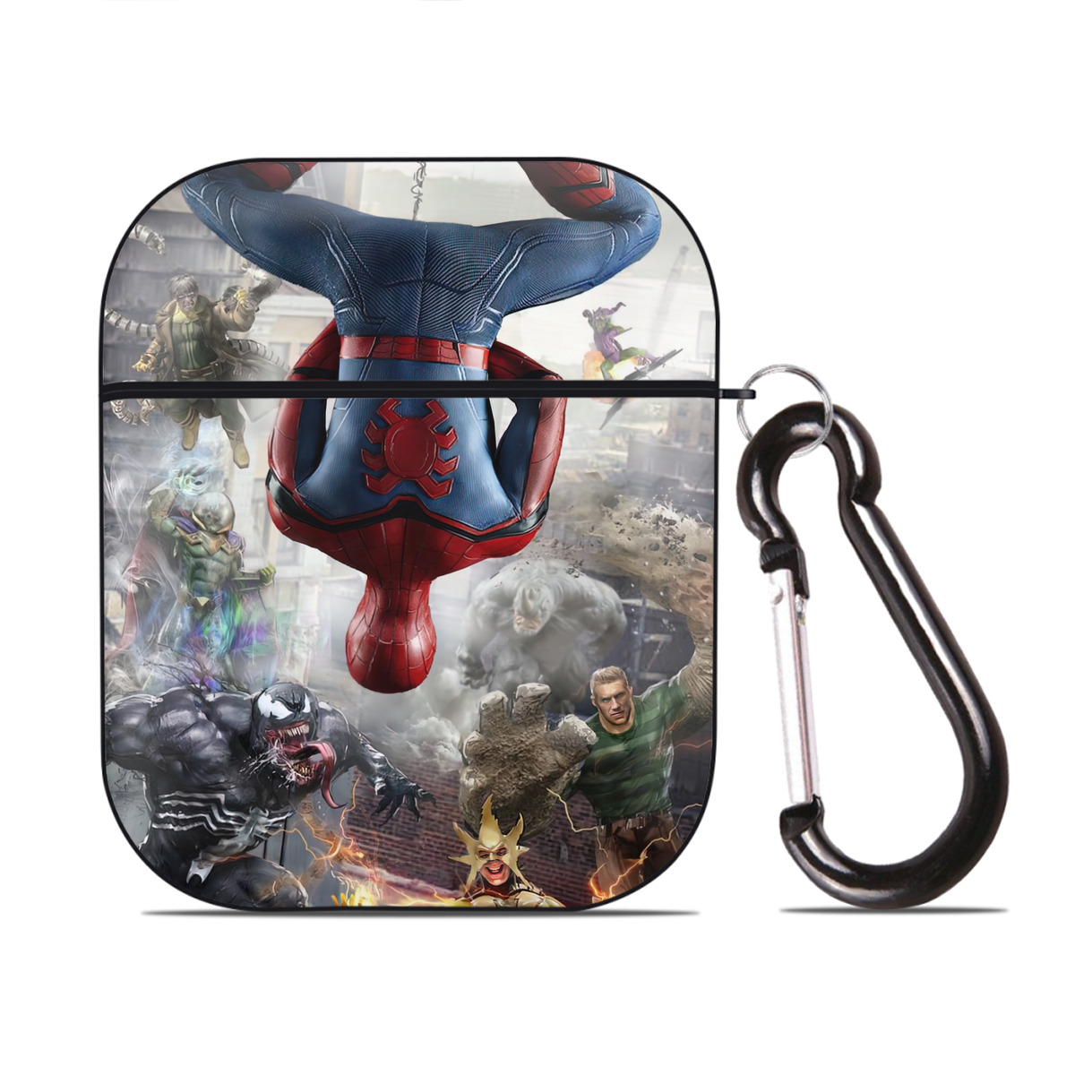 （画像用） Spider Man スパイダーマン AirPods 第2世代保護ケース ハードシェル ブラック 耐衝撃・防指紋・カラビナ付き