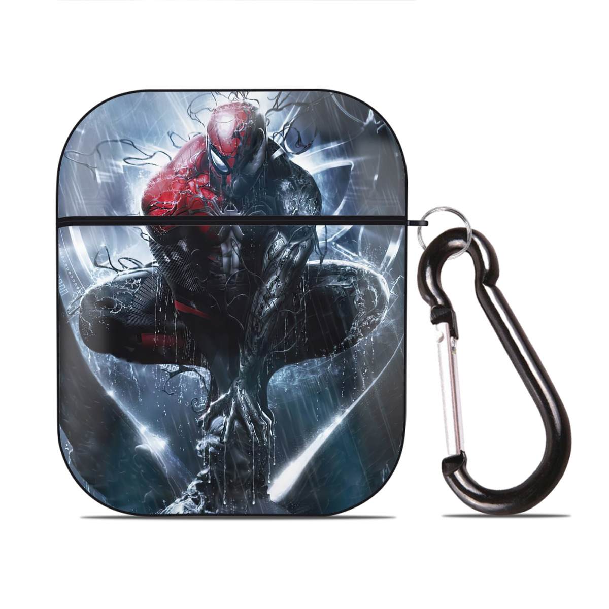 （画像用） Spider Man スパイダーマン AirPods 第2世代保護ケース ハードシェル ブラック 耐衝撃・防指紋・カラビナ付き