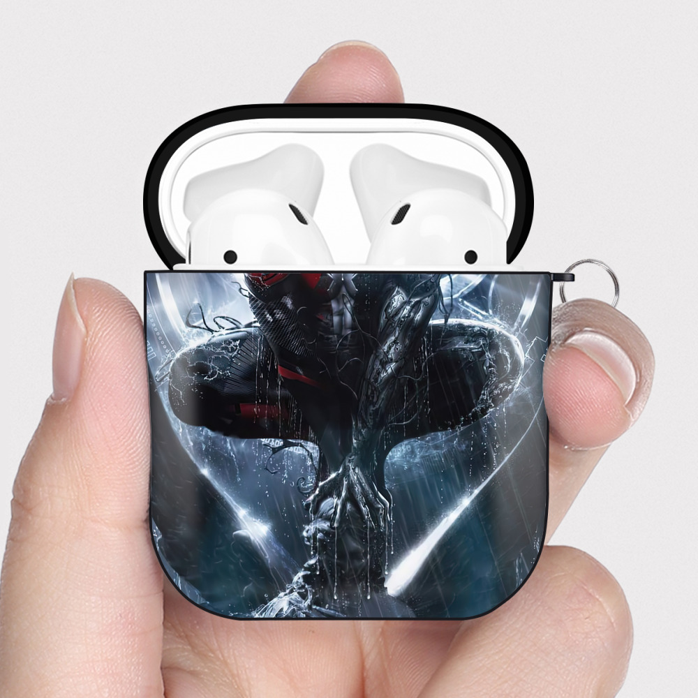 （画像用） Spider Man スパイダーマン AirPods 第2世代保護ケース ハードシェル ブラック 耐衝撃・防指紋・カラビナ付き