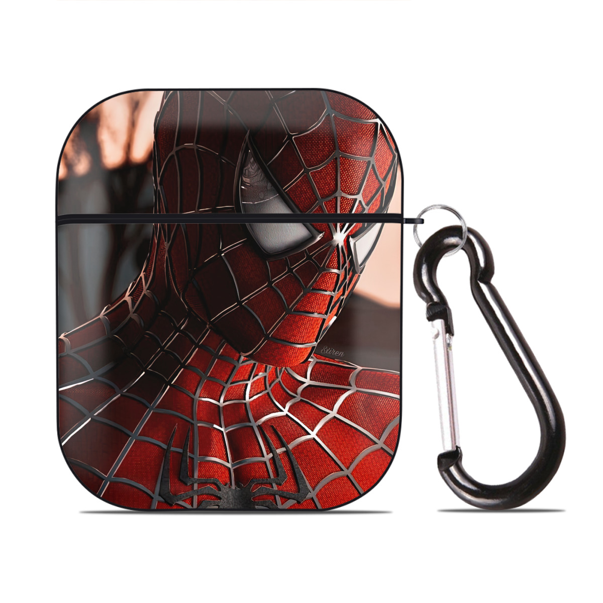 （画像用） Spider Man スパイダーマン AirPods 第2世代保護ケース ハードシェル ブラック 耐衝撃・防指紋・カラビナ付き