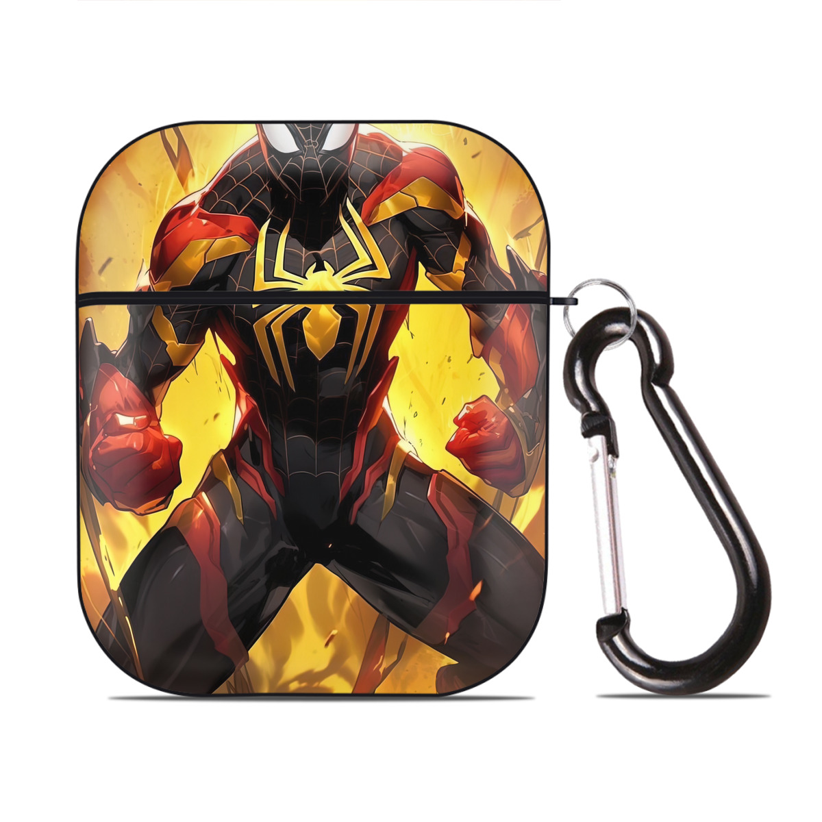 （画像用） Spider Man スパイダーマン AirPods 第2世代保護ケース ハードシェル ブラック 耐衝撃・防指紋・カラビナ付き