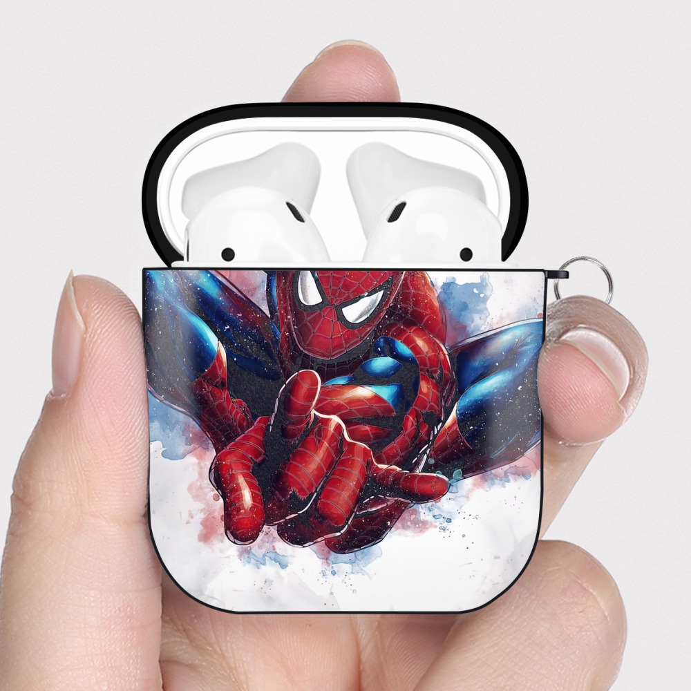 （画像用） Spider Man スパイダーマン AirPods 第2世代保護ケース ハードシェル ブラック 耐衝撃・防指紋・カラビナ付き