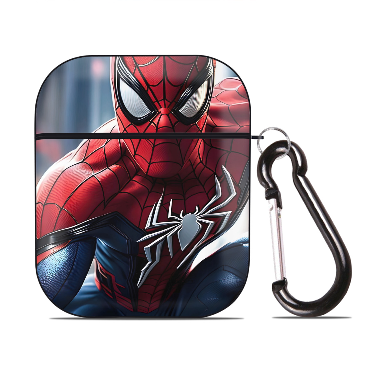 （画像用） Spider Man スパイダーマン AirPods 第2世代保護ケース ハードシェル ブラック 耐衝撃・防指紋・カラビナ付き