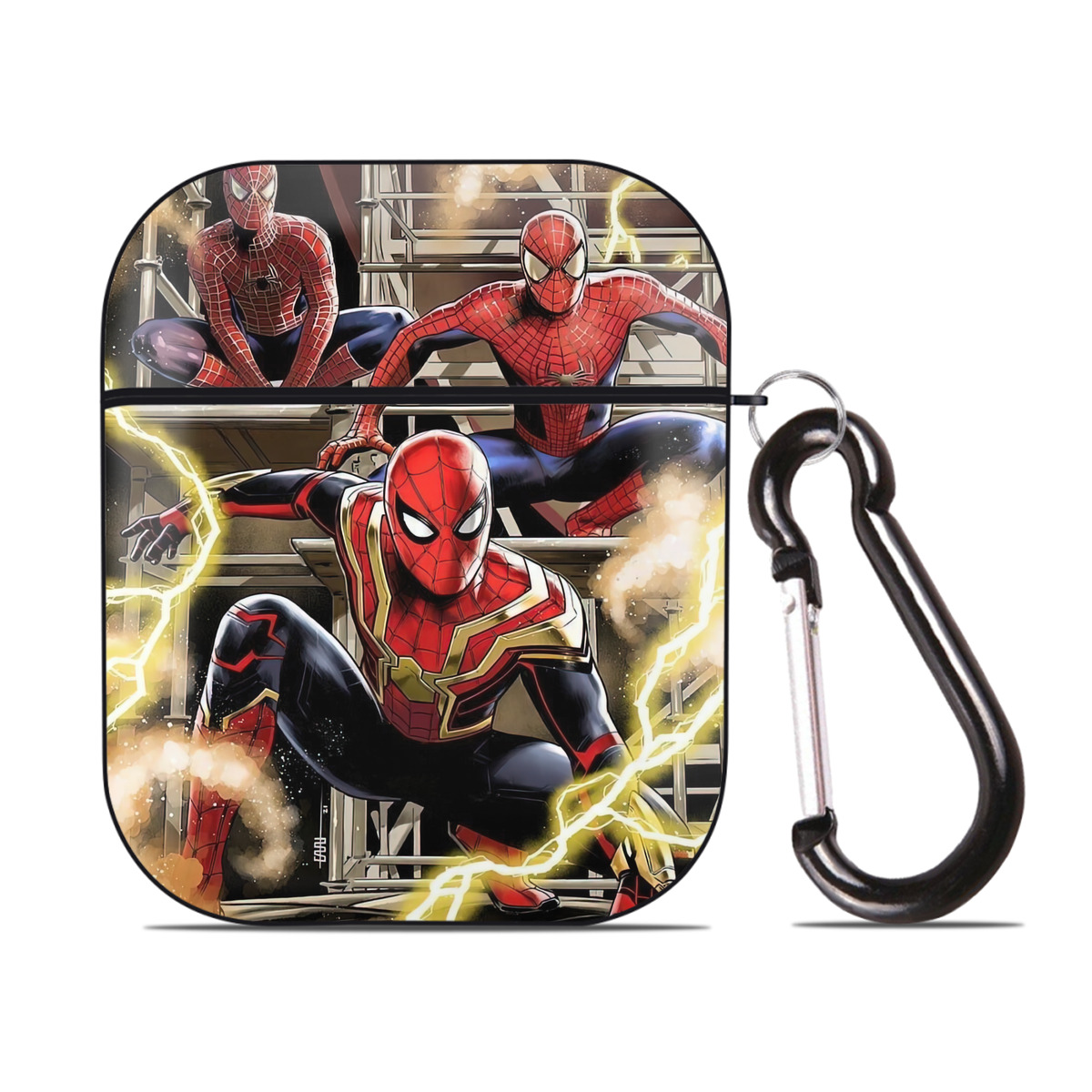 （画像用） Spider Man スパイダーマン AirPods 第2世代保護ケース ハードシェル ブラック 耐衝撃・防指紋・カラビナ付き