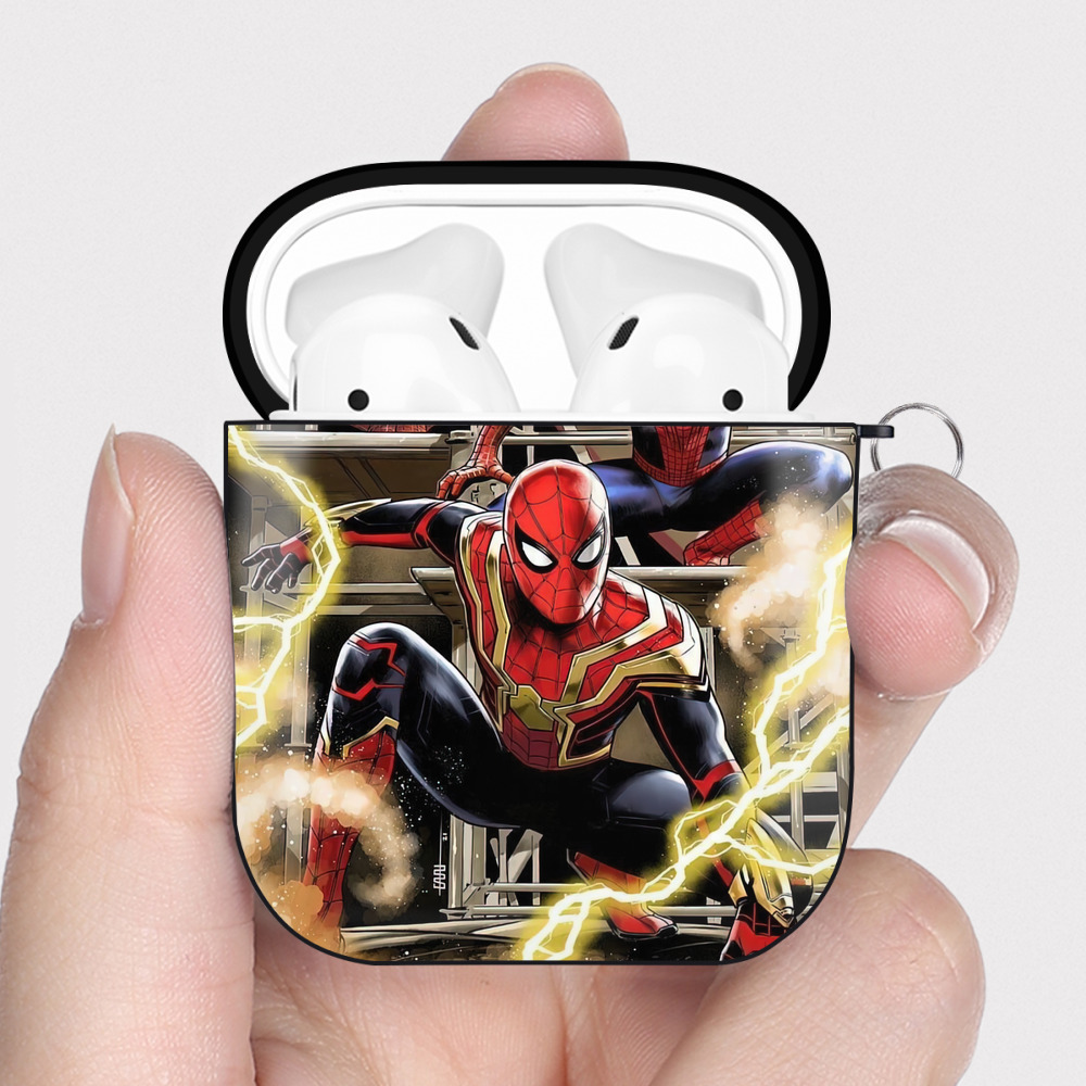 （画像用） Spider Man スパイダーマン AirPods 第2世代保護ケース ハードシェル ブラック 耐衝撃・防指紋・カラビナ付き