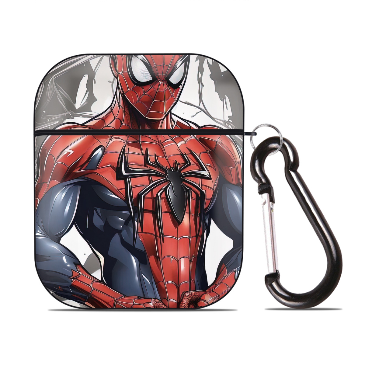 （画像用） Spider Man スパイダーマン AirPods 第2世代保護ケース ハードシェル ブラック 耐衝撃・防指紋・カラビナ付き