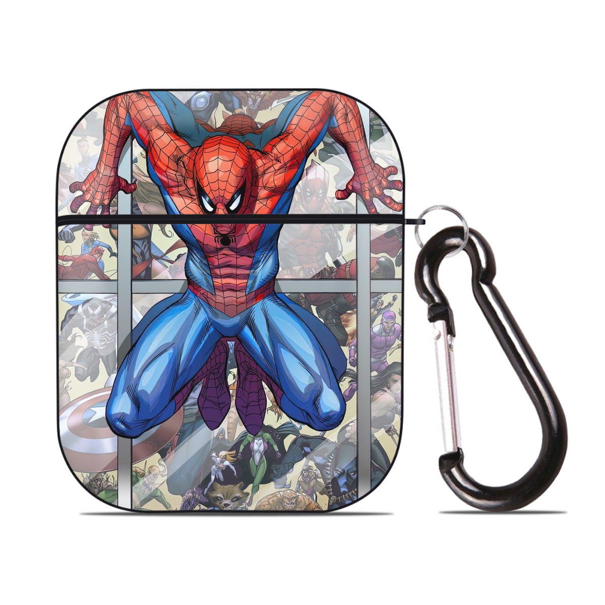 （画像用） Spider Man スパイダーマン AirPods 第2世代保護ケース ハードシェル ブラック 耐衝撃・防指紋・カラビナ付き