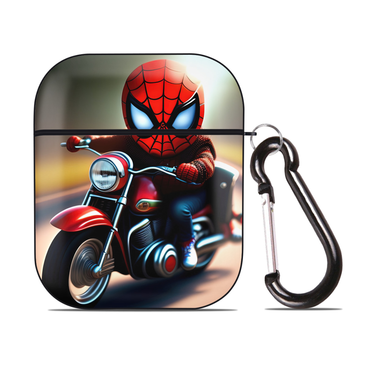 （画像用） Spider Man スパイダーマン AirPods 第2世代保護ケース ハードシェル ブラック 耐衝撃・防指紋・カラビナ付き
