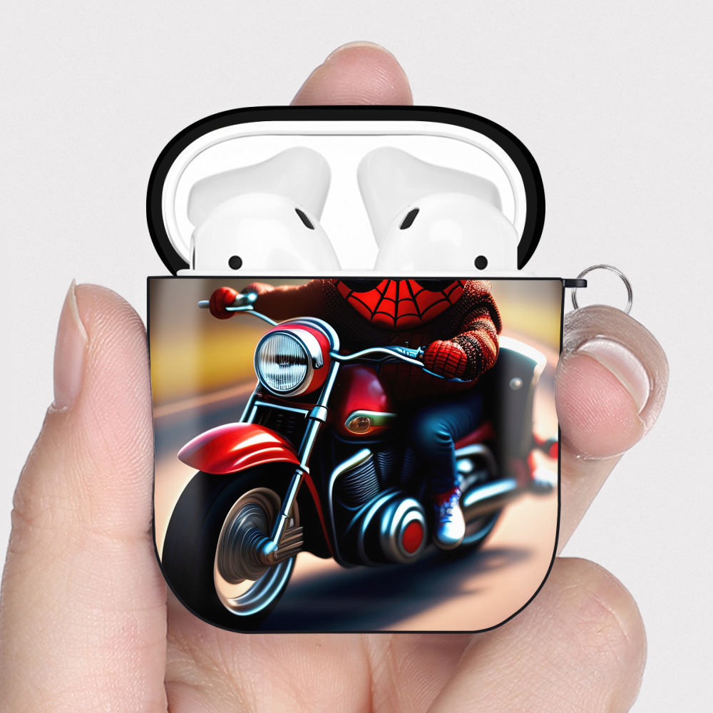 （画像用） Spider Man スパイダーマン AirPods 第2世代保護ケース ハードシェル ブラック 耐衝撃・防指紋・カラビナ付き