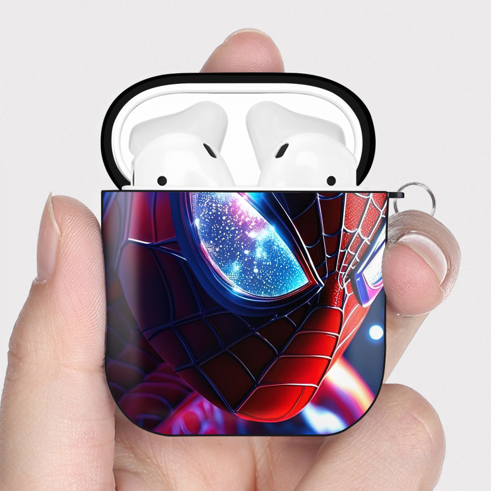 （画像用） Spider Man スパイダーマン AirPods 第2世代保護ケース ハードシェル ブラック 耐衝撃・防指紋・カラビナ付き