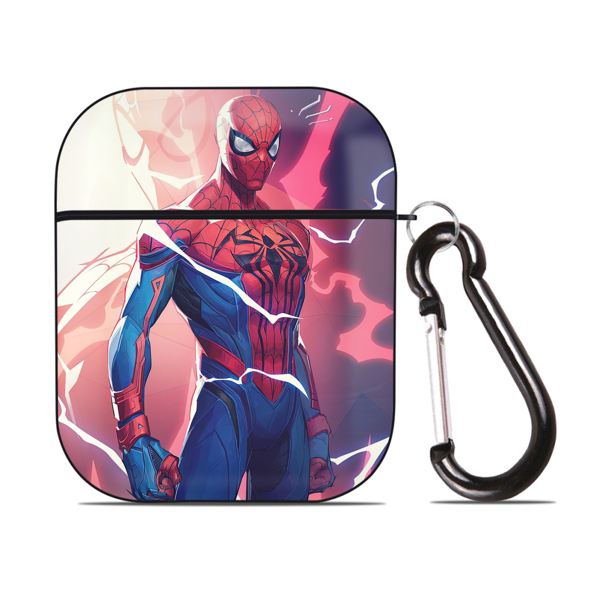 （画像用） Spider Man スパイダーマン AirPods 第2世代保護ケース ハードシェル ブラック 耐衝撃・防指紋・カラビナ付き