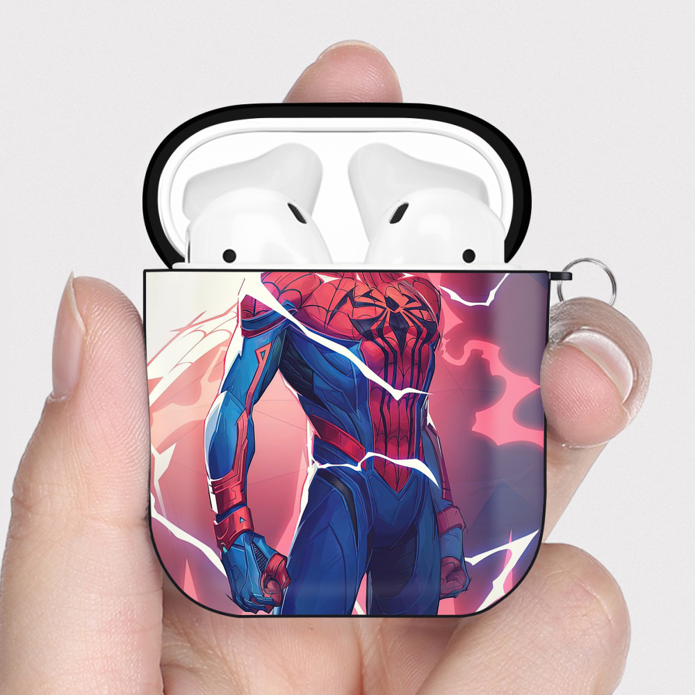 （画像用） Spider Man スパイダーマン AirPods 第2世代保護ケース ハードシェル ブラック 耐衝撃・防指紋・カラビナ付き