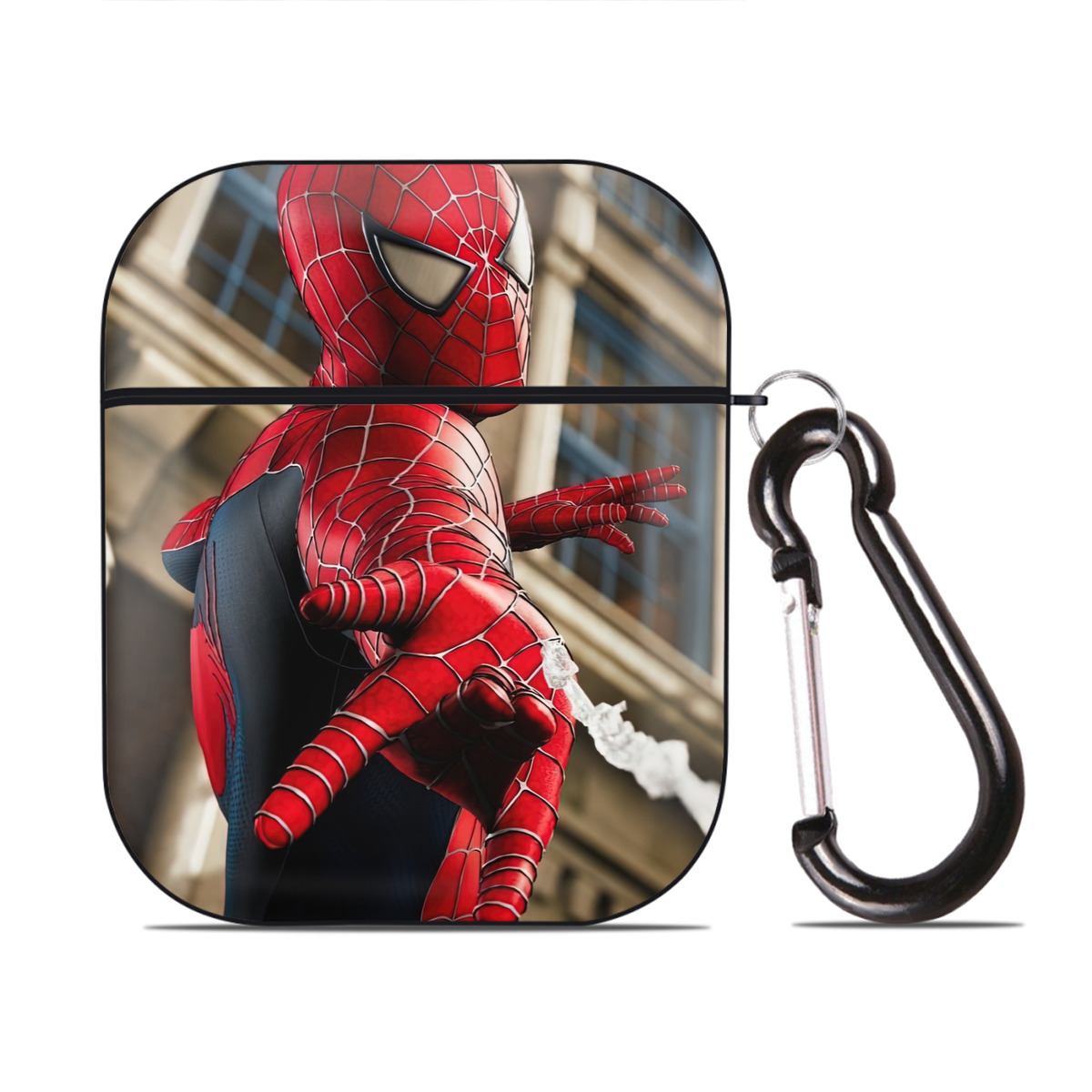 （画像用） Spider Man スパイダーマン AirPods 第2世代保護ケース ハードシェル ブラック 耐衝撃・防指紋・カラビナ付き