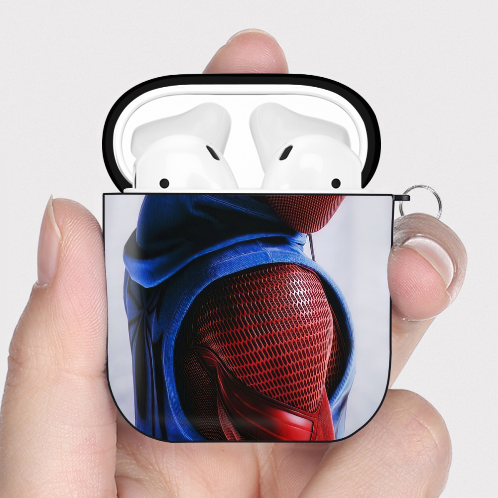 （画像用） Spider Man スパイダーマン AirPods 第2世代保護ケース ハードシェル ブラック 耐衝撃・防指紋・カラビナ付き