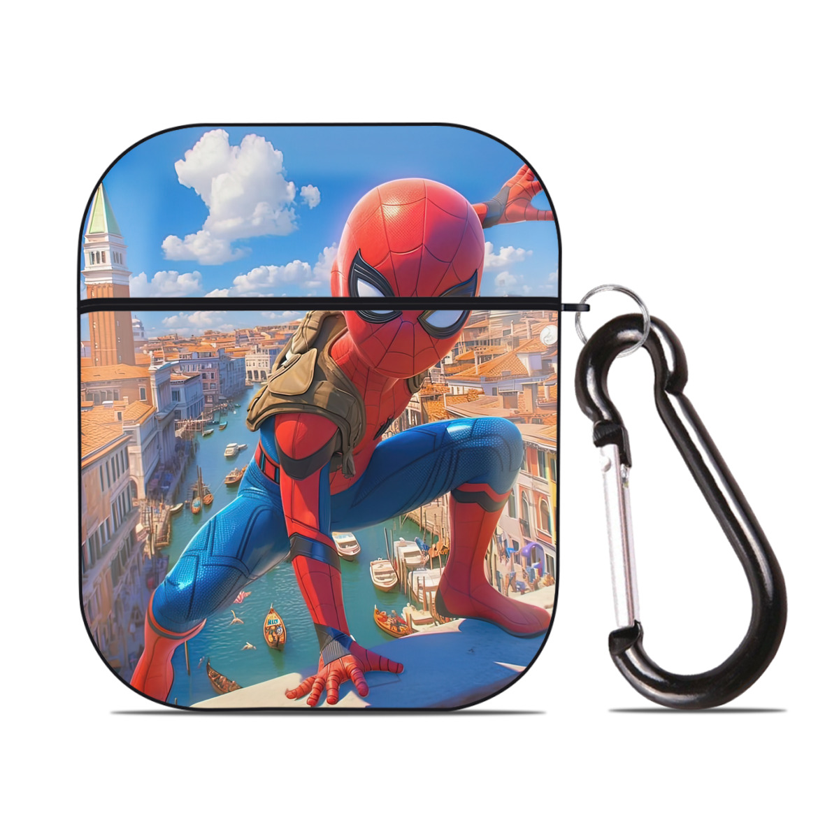 （画像用） Spider Man スパイダーマン AirPods 第2世代保護ケース ハードシェル ブラック 耐衝撃・防指紋・カラビナ付き
