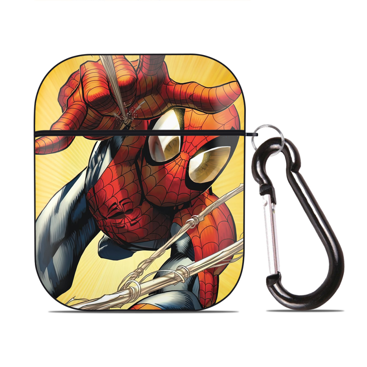 （画像用） Spider Man スパイダーマン AirPods 第2世代保護ケース ハードシェル ブラック 耐衝撃・防指紋・カラビナ付き