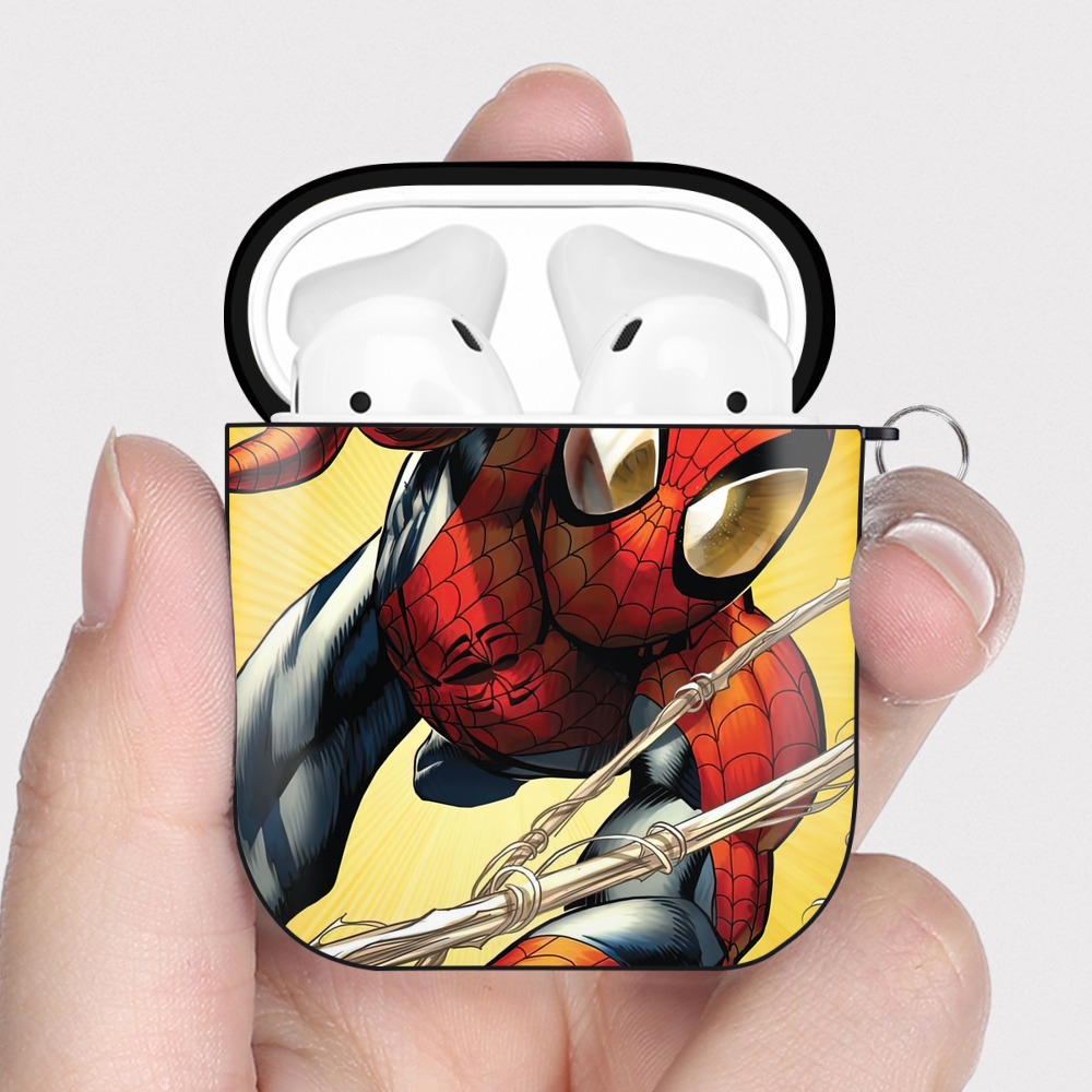 （画像用） Spider Man スパイダーマン AirPods 第2世代保護ケース ハードシェル ブラック 耐衝撃・防指紋・カラビナ付き