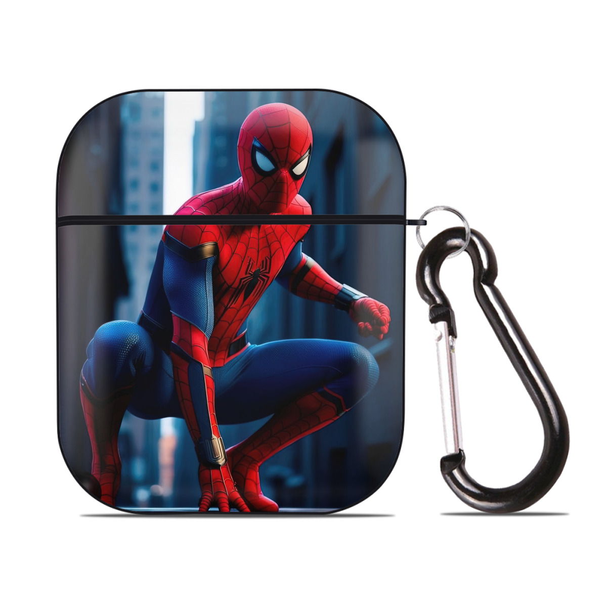 （画像用） Spider Man スパイダーマン AirPods 第2世代保護ケース ハードシェル ブラック 耐衝撃・防指紋・カラビナ付き