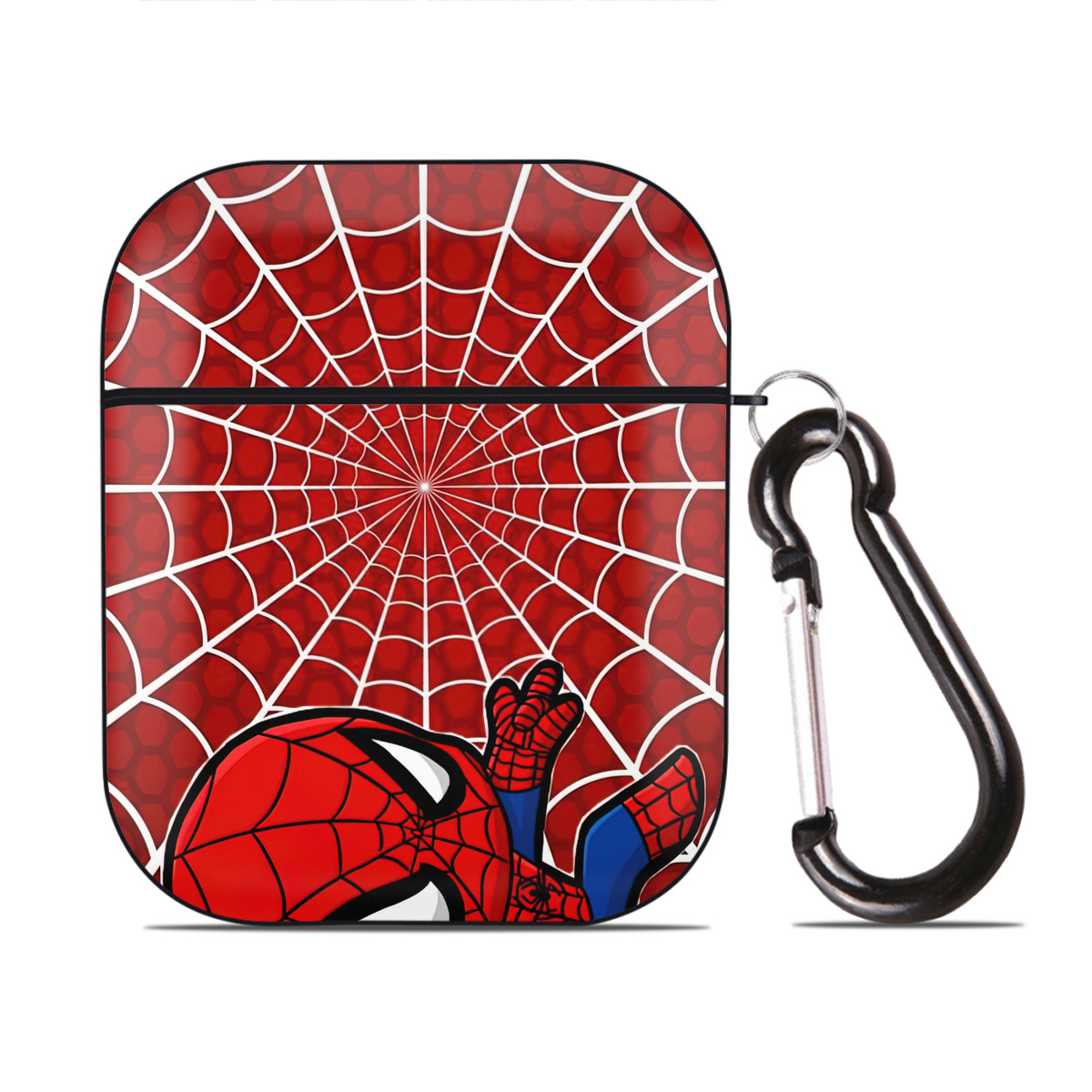 （画像用） Spider Man スパイダーマン AirPods 第2世代保護ケース ハードシェル ブラック 耐衝撃・防指紋・カラビナ付き