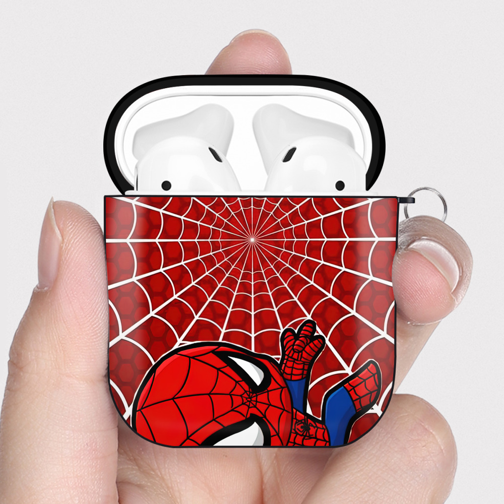 （画像用） Spider Man スパイダーマン AirPods 第2世代保護ケース ハードシェル ブラック 耐衝撃・防指紋・カラビナ付き