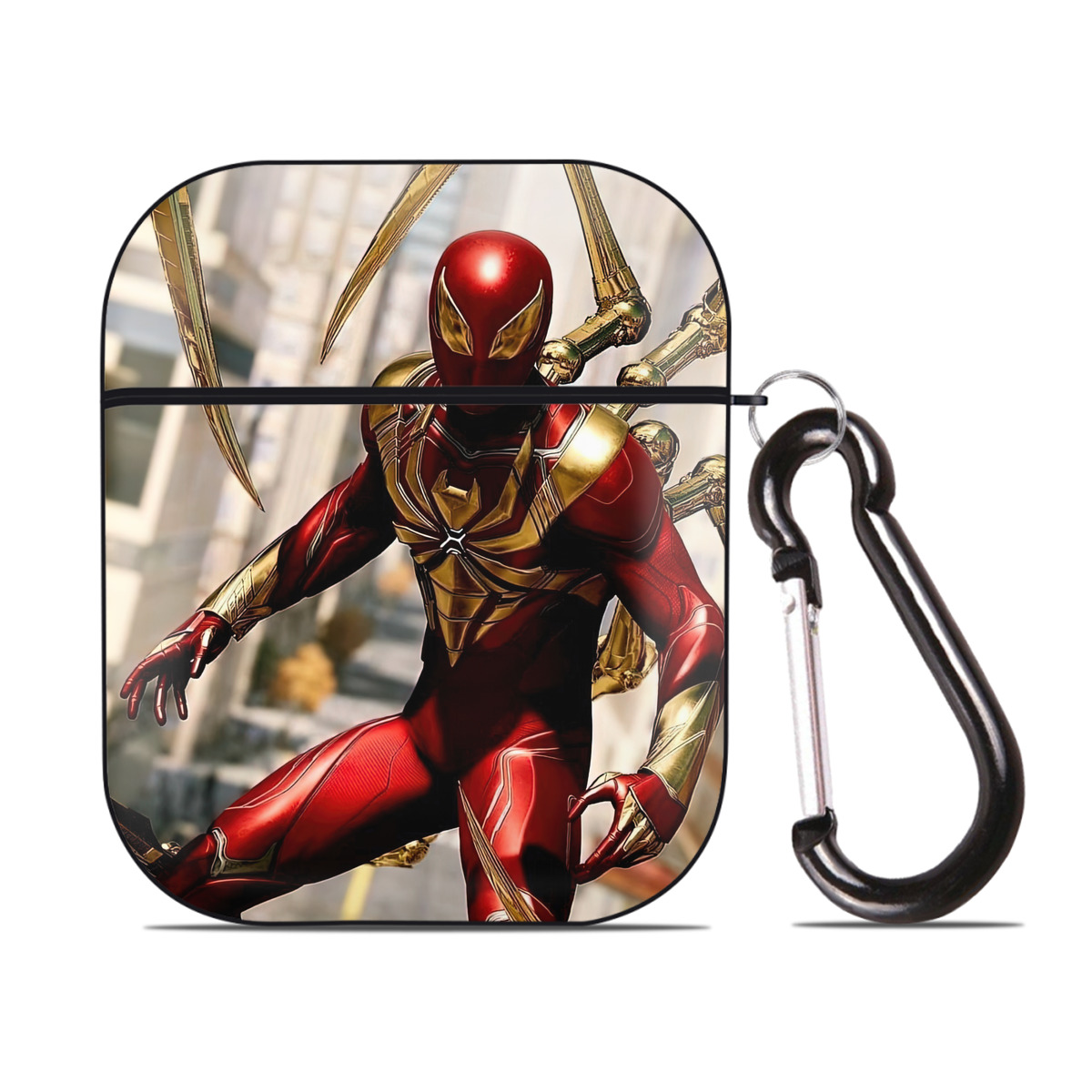 （画像用） Spider Man スパイダーマン AirPods 第2世代保護ケース ハードシェル ブラック 耐衝撃・防指紋・カラビナ付き