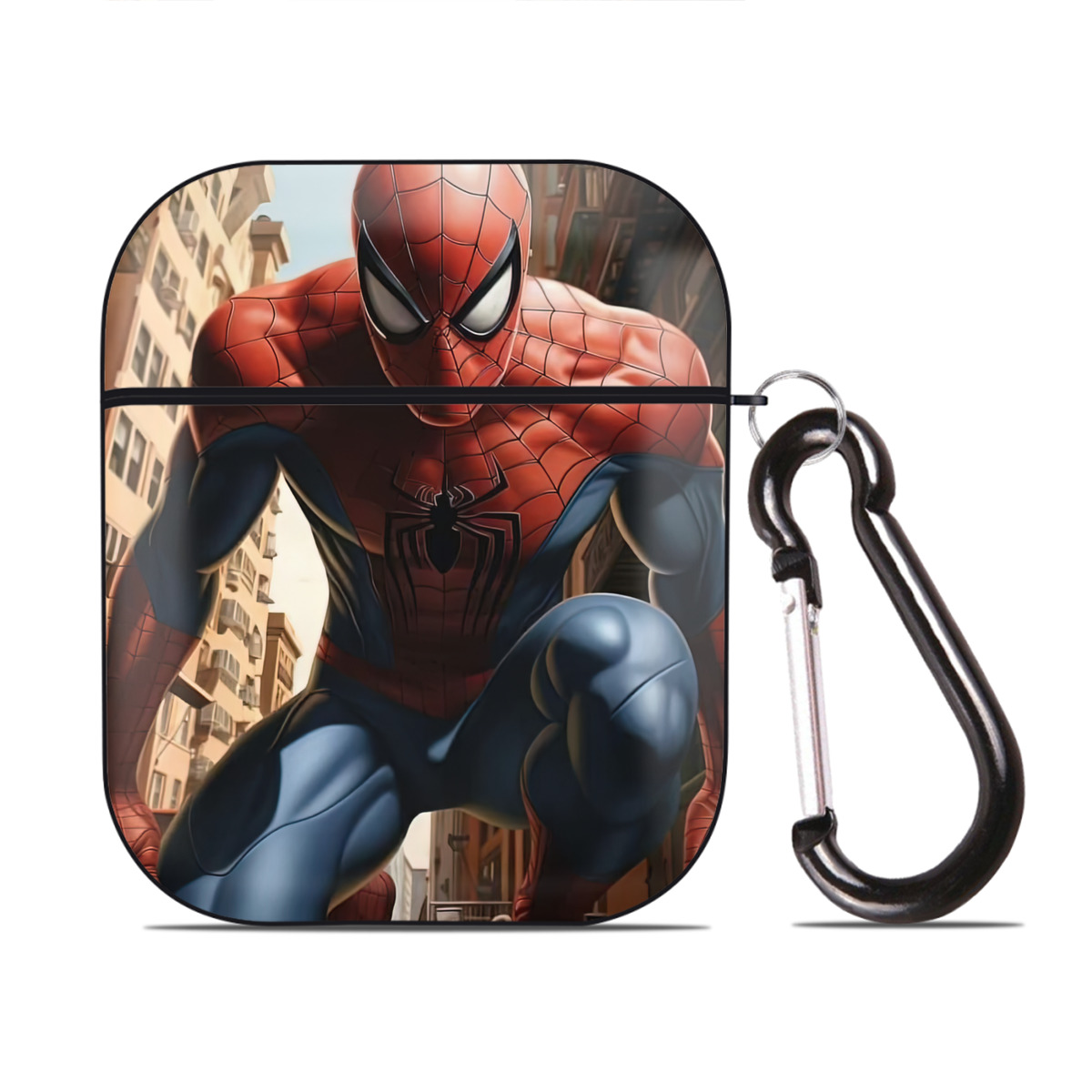 （画像用） Spider Man スパイダーマン AirPods 第2世代保護ケース ハードシェル ブラック 耐衝撃・防指紋・カラビナ付き