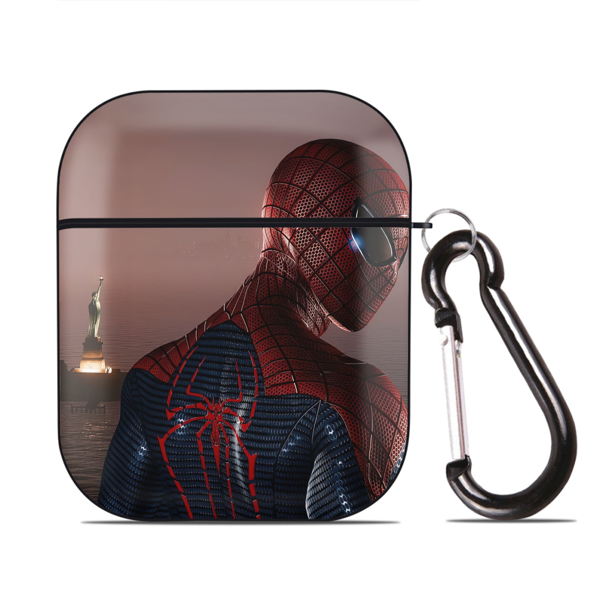 （画像用） Spider Man スパイダーマン AirPods 第2世代保護ケース ハードシェル ブラック 耐衝撃・防指紋・カラビナ付き