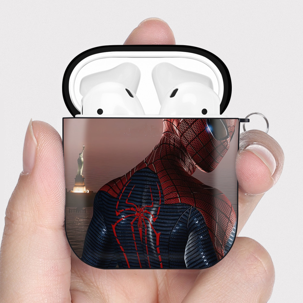 （画像用） Spider Man スパイダーマン AirPods 第2世代保護ケース ハードシェル ブラック 耐衝撃・防指紋・カラビナ付き