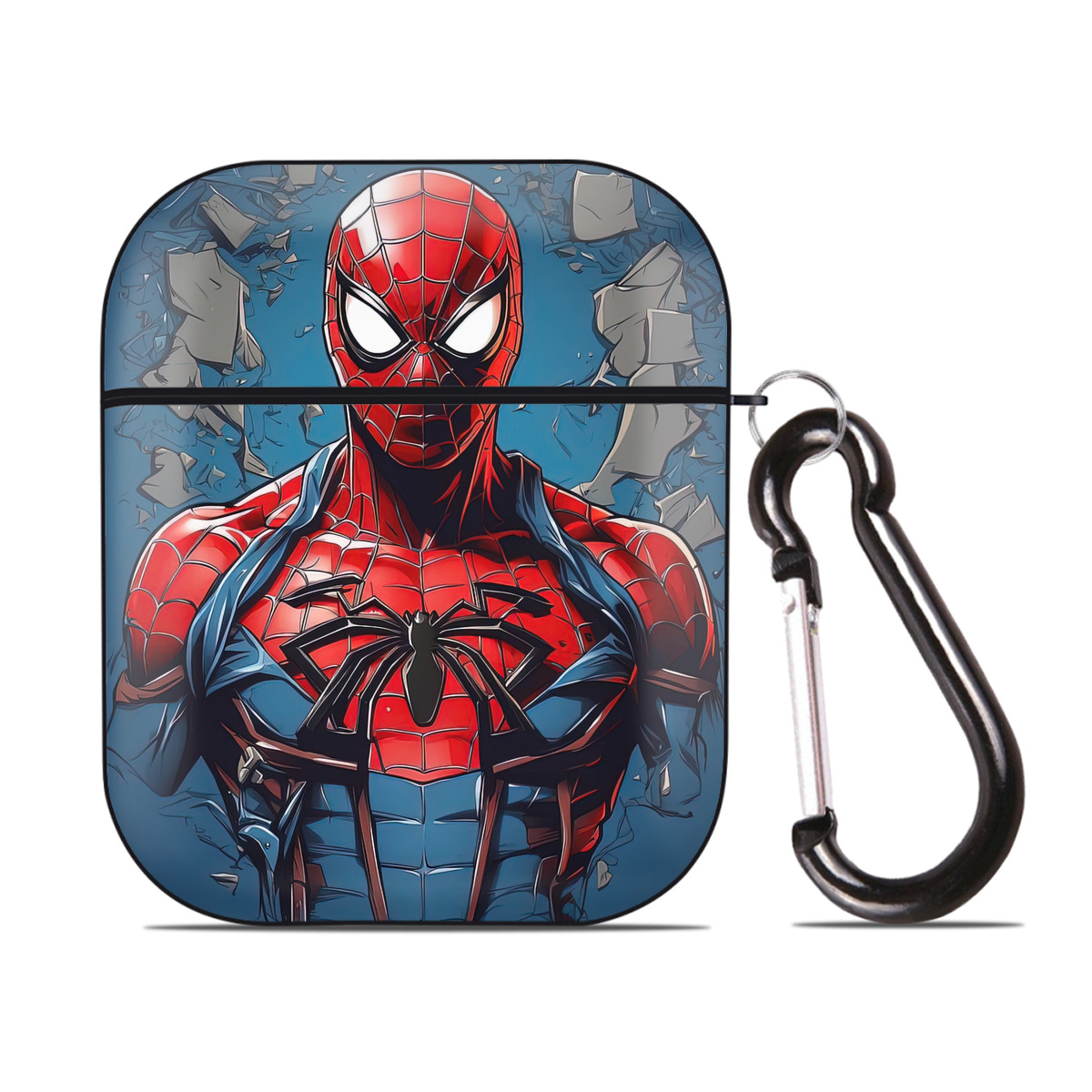 （画像用） Spider Man スパイダーマン AirPods 第2世代保護ケース ハードシェル ブラック 耐衝撃・防指紋・カラビナ付き