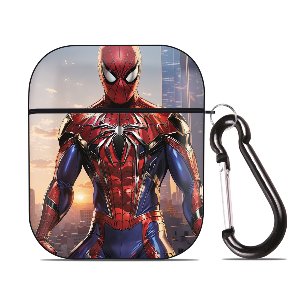 （画像用） Spider Man スパイダーマン AirPods 第2世代保護ケース ハードシェル ブラック 耐衝撃・防指紋・カラビナ付き